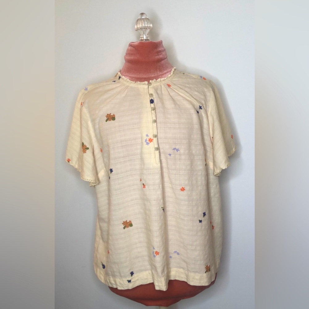 Sonoma Floral Flutter Short Sleeve Top Cream Women’s Plus Size 0X